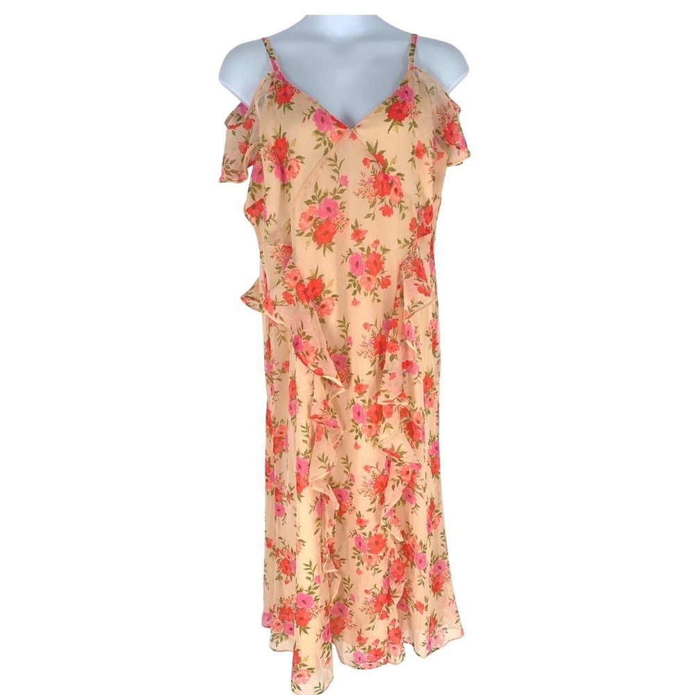 Nemidor Size 18 Pink Floral Ruffle Knee Length Dress Lined
